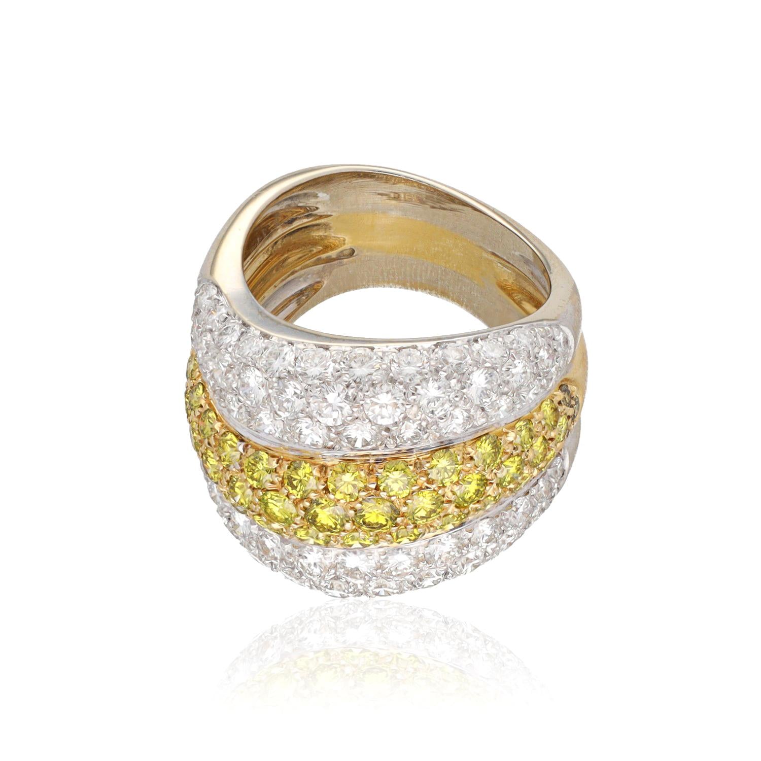 White and Yellow Diamond Wave Ring