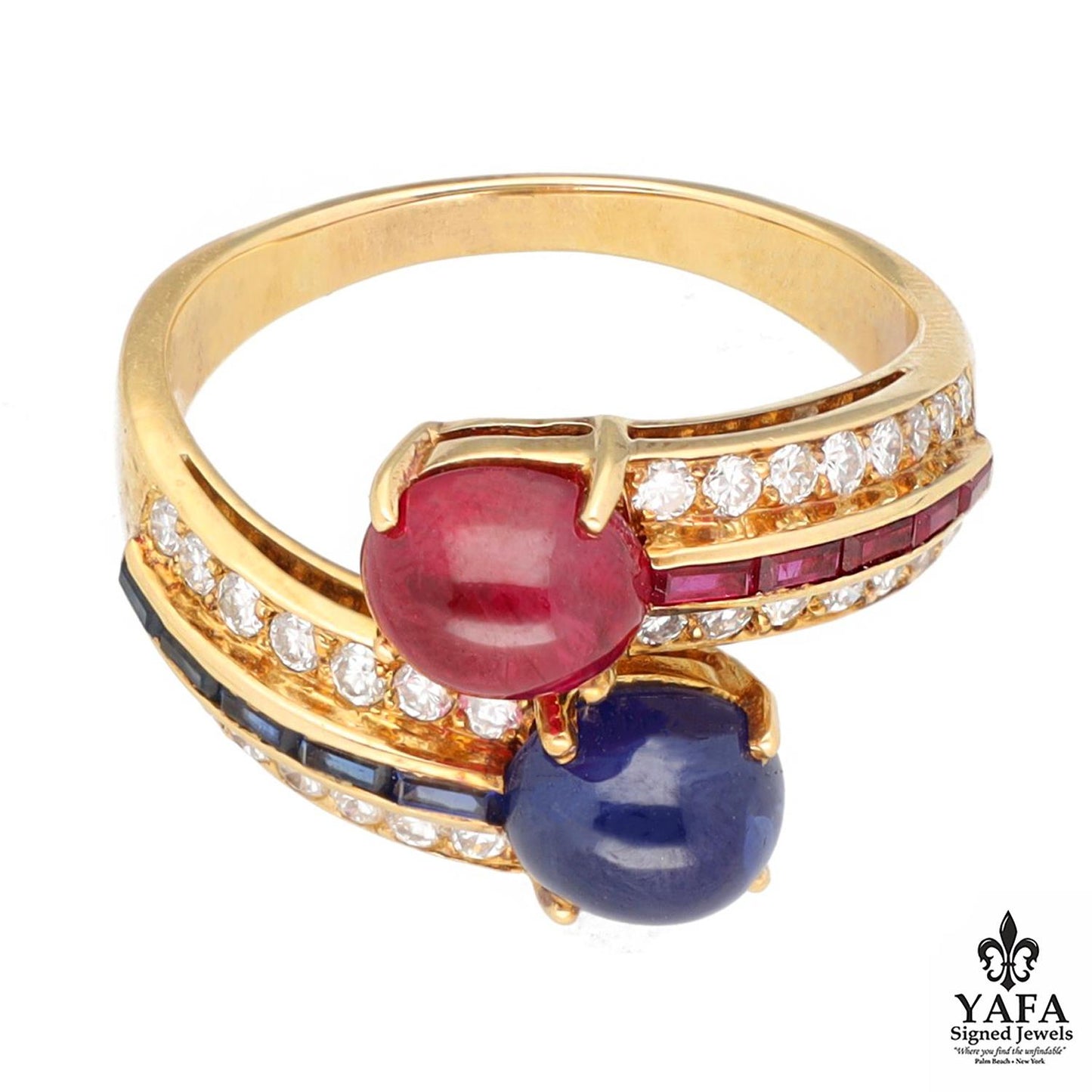 VAN CLEEF & ARPELS Cabochon Ruby and Sapphire "Vous et Moi" Bypass Ring