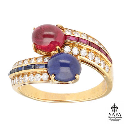 VAN CLEEF & ARPELS Cabochon Ruby and Sapphire "Vous et Moi" Bypass Ring