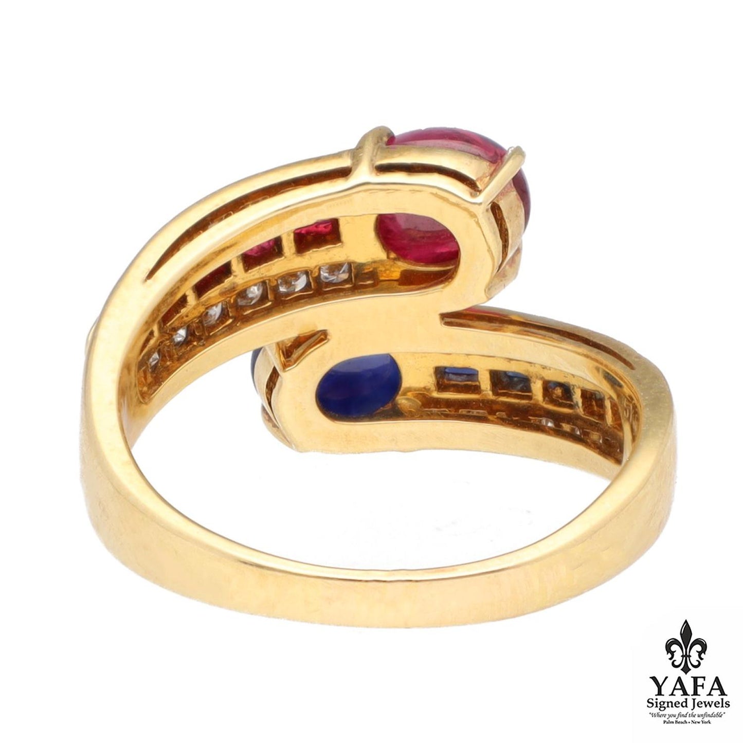 VAN CLEEF & ARPELS Cabochon Ruby and Sapphire "Vous et Moi" Bypass Ring