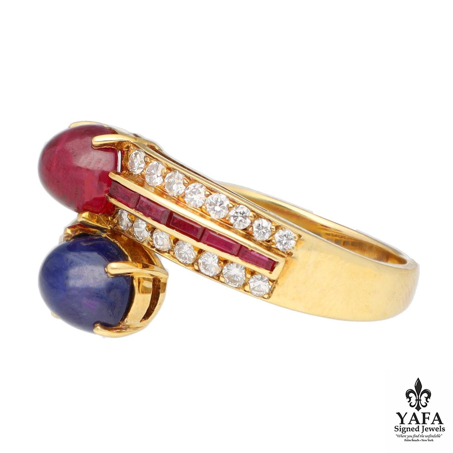 VAN CLEEF & ARPELS Cabochon Ruby and Sapphire "Vous et Moi" Bypass Ring