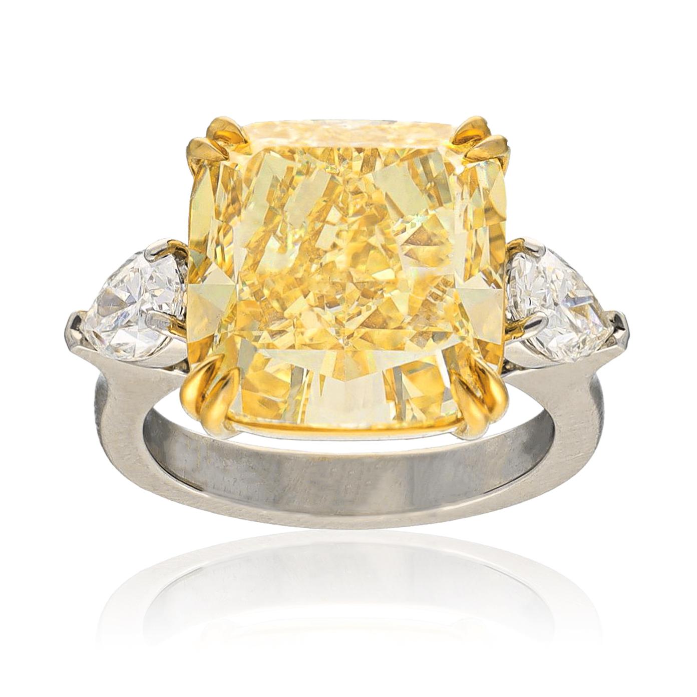 Platinum & 18K Yellow Gold Fancy Intense Yellow Diamond Ring