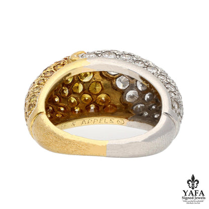 Van Cleef & Arpels Fancy Yellow and White Pave Diamond Bombe Ring