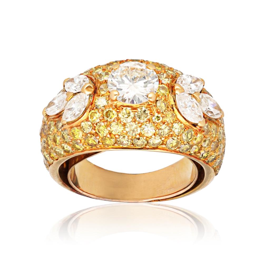 18K Fancy Yellow and White Diamond Ring