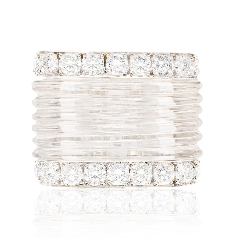 DAVID WEBB Carved Rock Crystal and Diamond "White Tuxedo" Ring