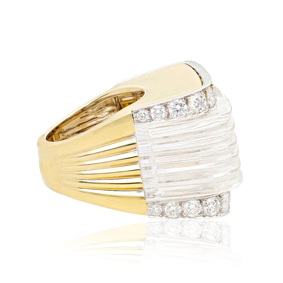 DAVID WEBB Carved Rock Crystal and Diamond "White Tuxedo" Ring