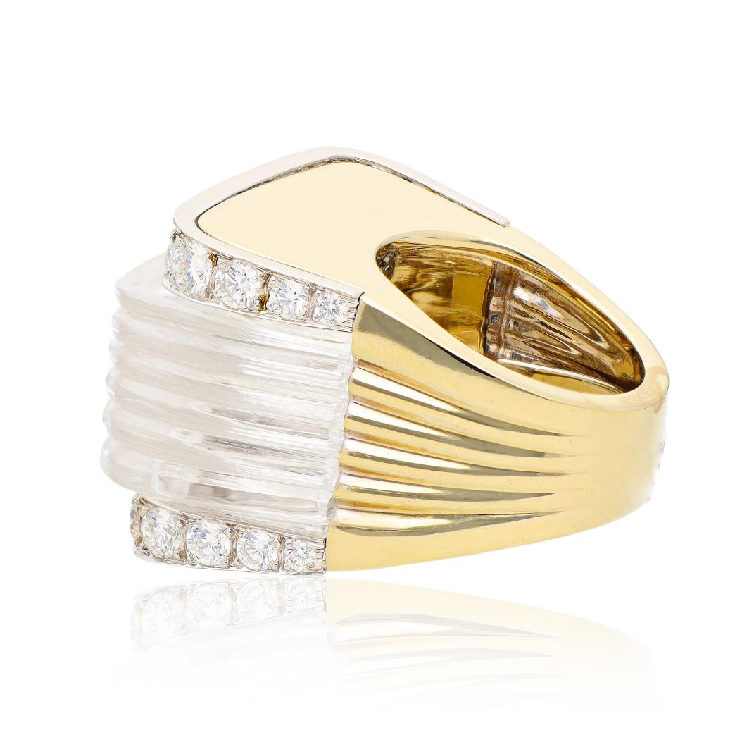 DAVID WEBB Carved Rock Crystal and Diamond "White Tuxedo" Ring