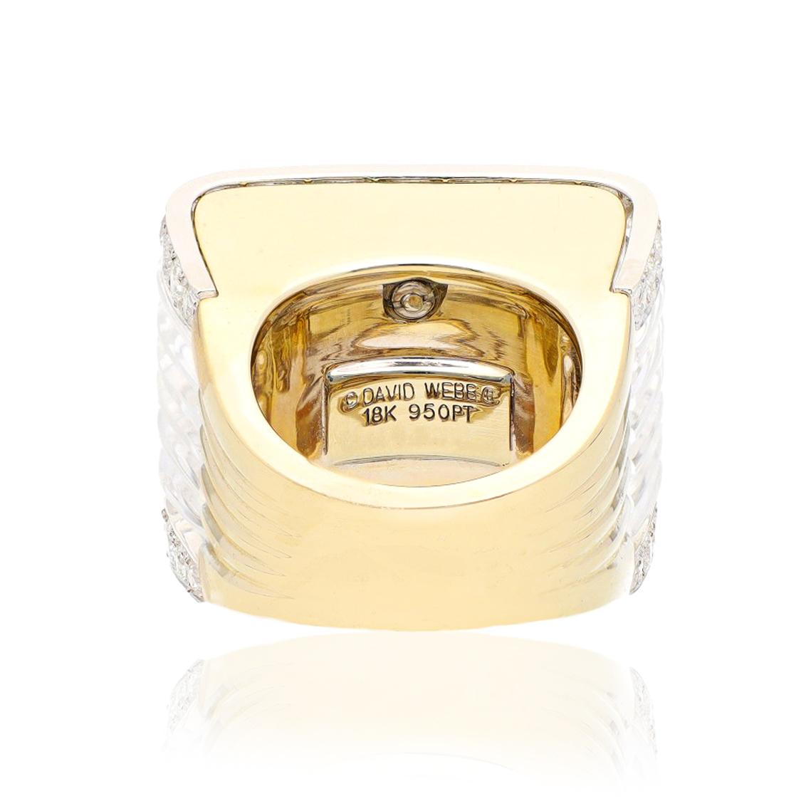 DAVID WEBB Carved Rock Crystal and Diamond "White Tuxedo" Ring