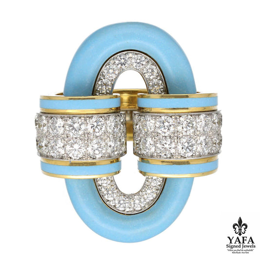 DAVID WEBB Oval Buckle Ring, Light Blue Enamel