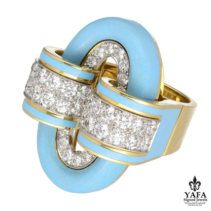 DAVID WEBB Oval Buckle Ring, Light Blue Enamel