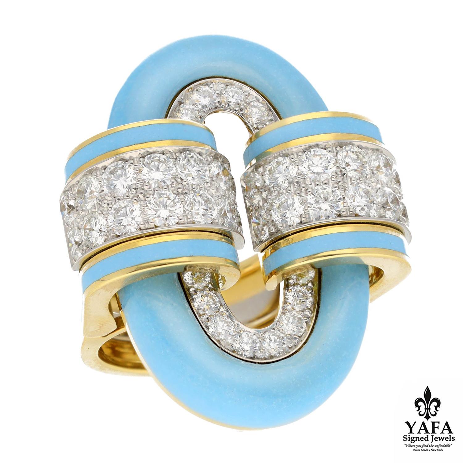 DAVID WEBB Oval Buckle Ring, Light Blue Enamel