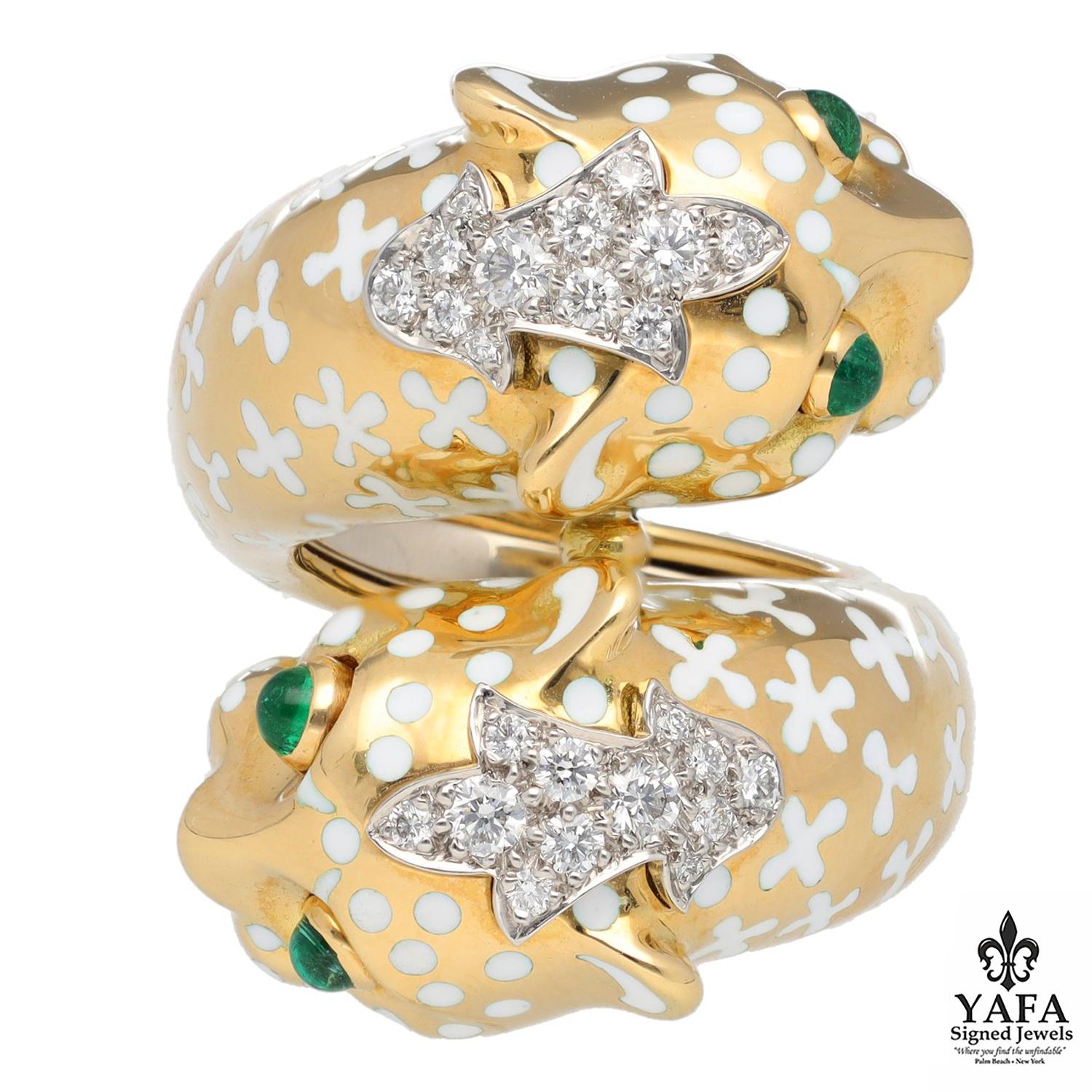 DAVID WEBB Leopard Ring, Emerald & Diamond