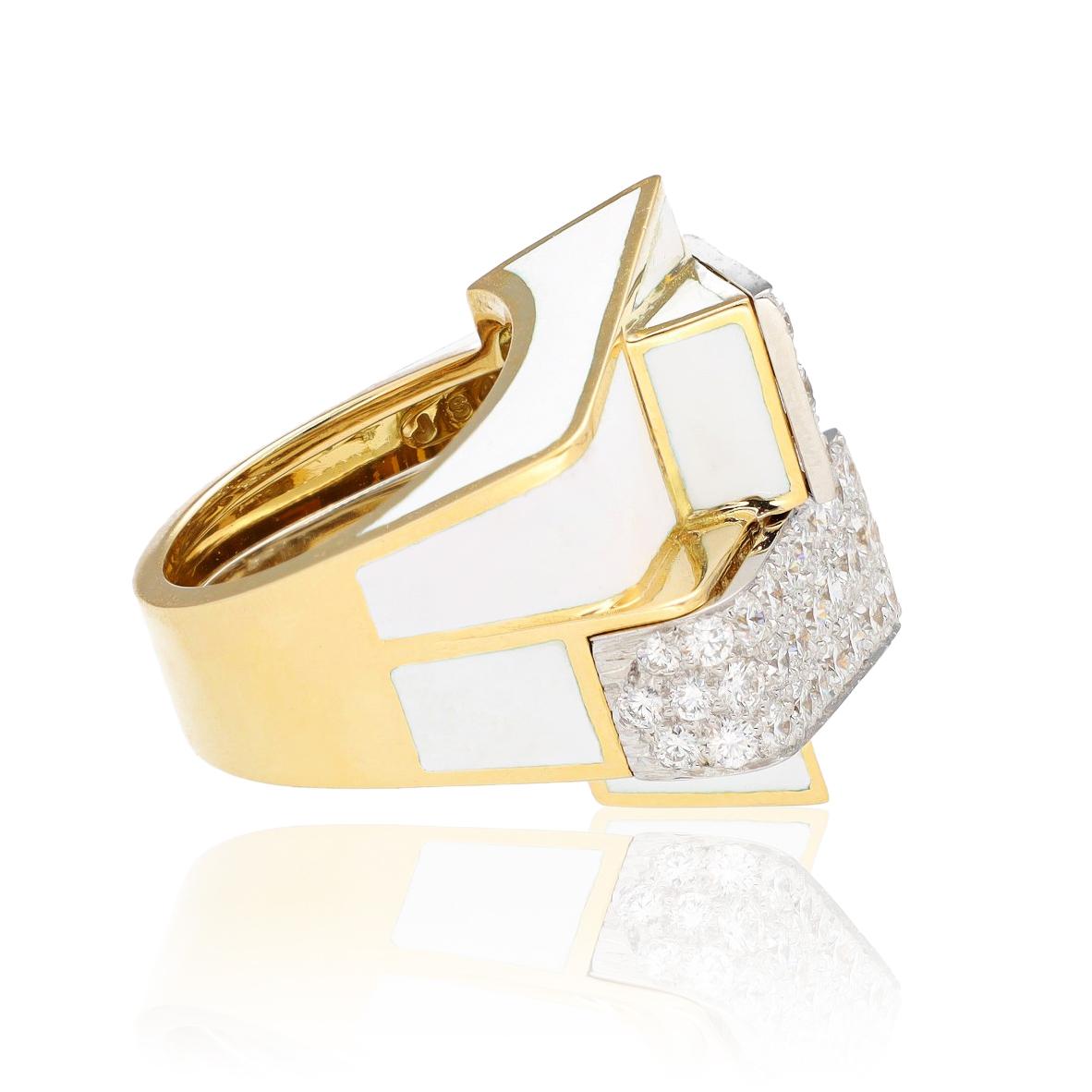 DAVID WEBB Ski Slope Ring, White Enamel