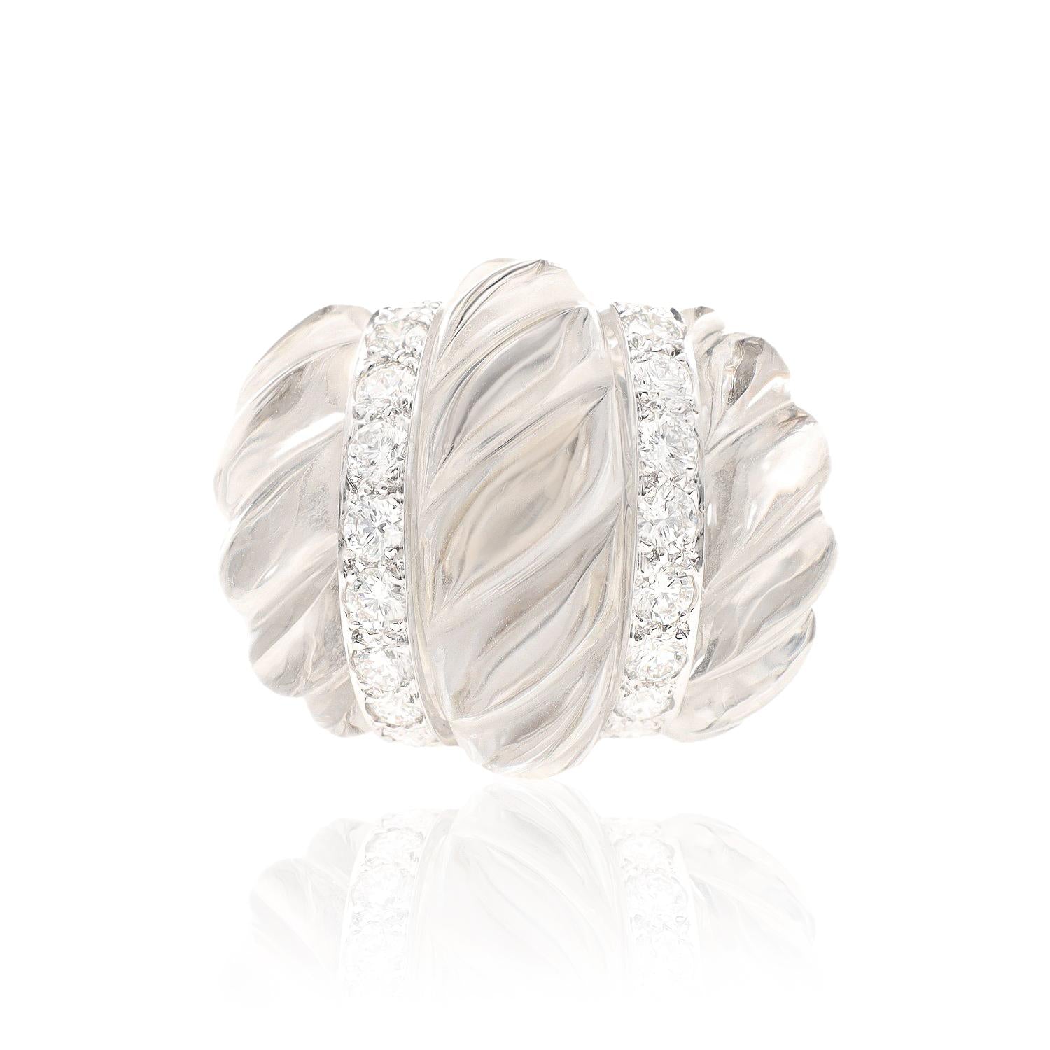 DAVID WEBB “Swizzle” Rock Crystal & Diamond Ring