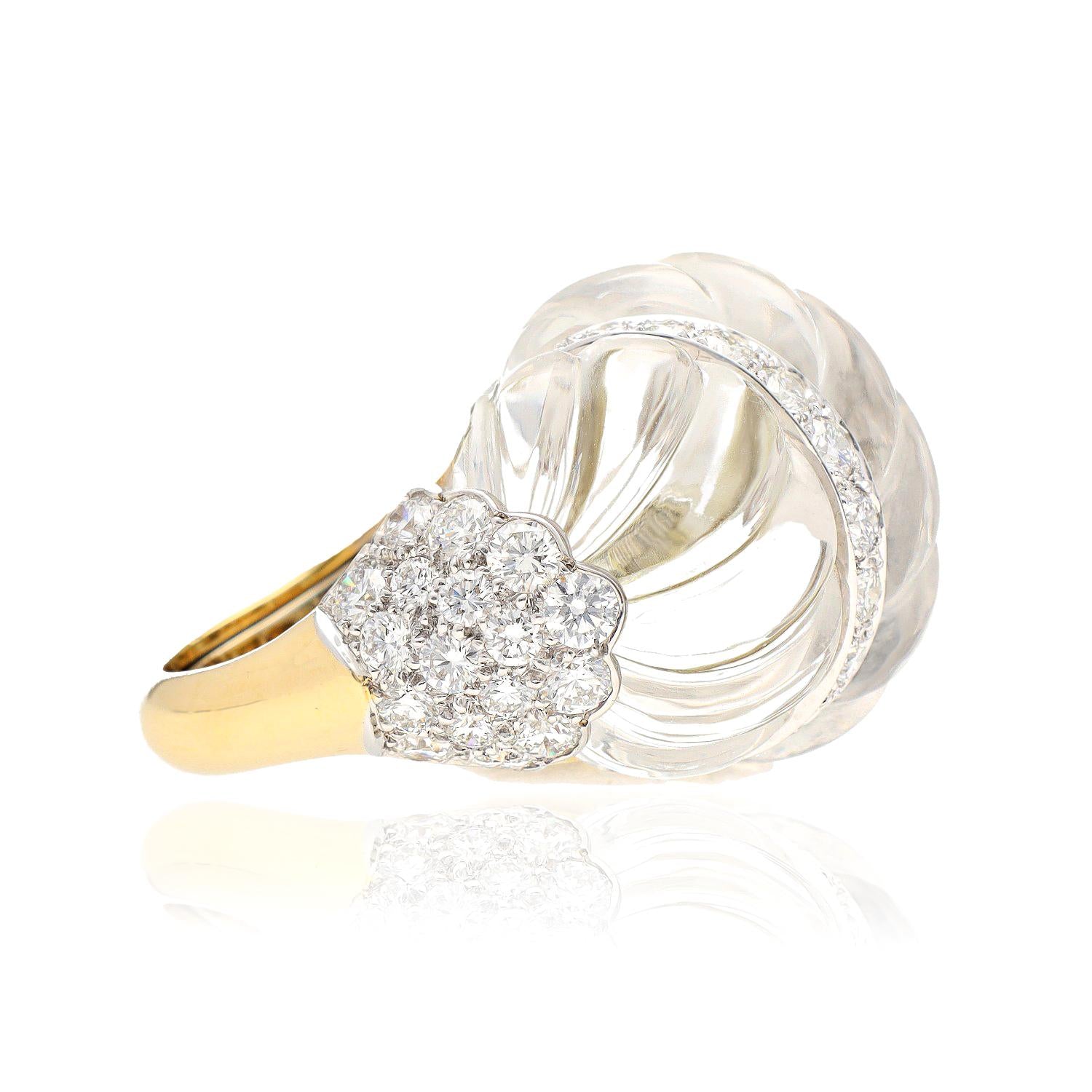 DAVID WEBB “Swizzle” Rock Crystal & Diamond Ring