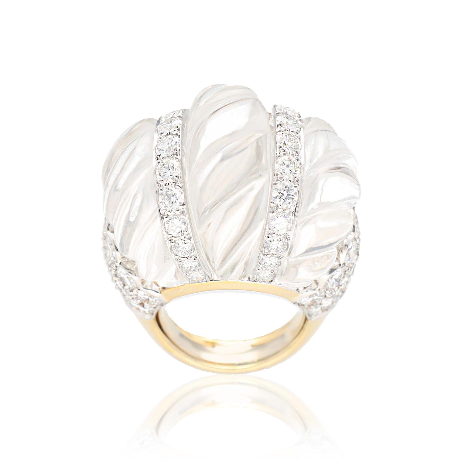 DAVID WEBB “Swizzle” Rock Crystal & Diamond Ring