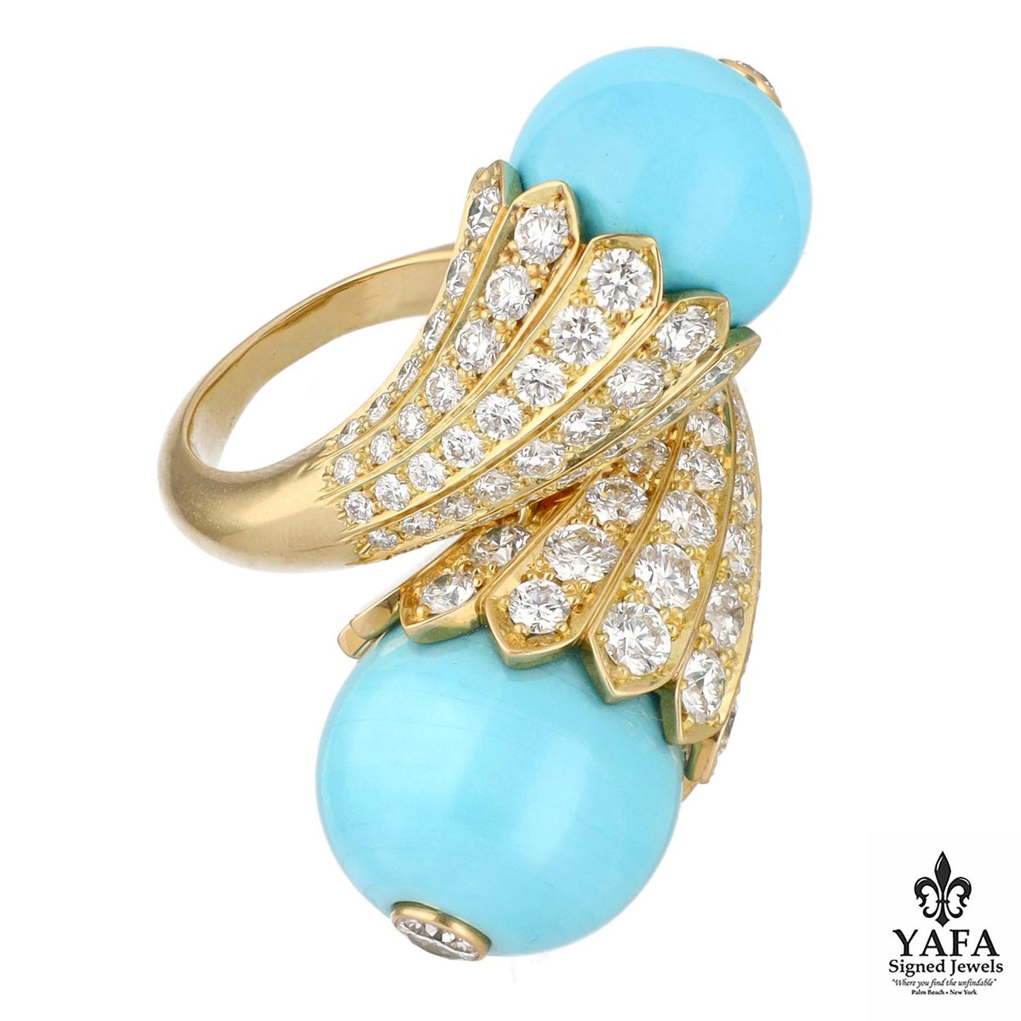 DAVID WEBB Turquoise 'Flower Bud Crossover' Ring