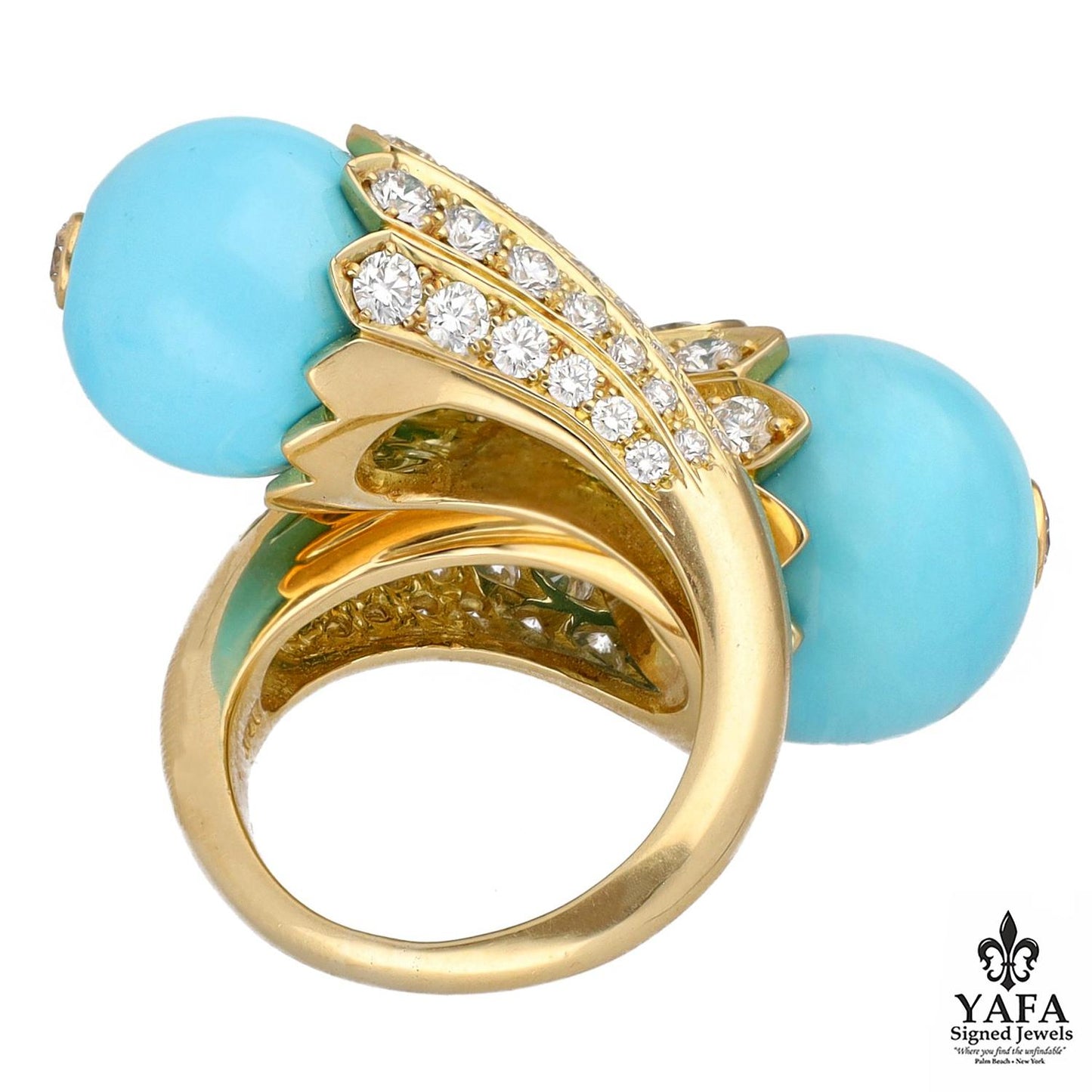 DAVID WEBB Turquoise 'Flower Bud Crossover' Ring