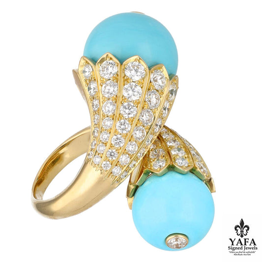 DAVID WEBB Turquoise 'Flower Bud Crossover' Ring