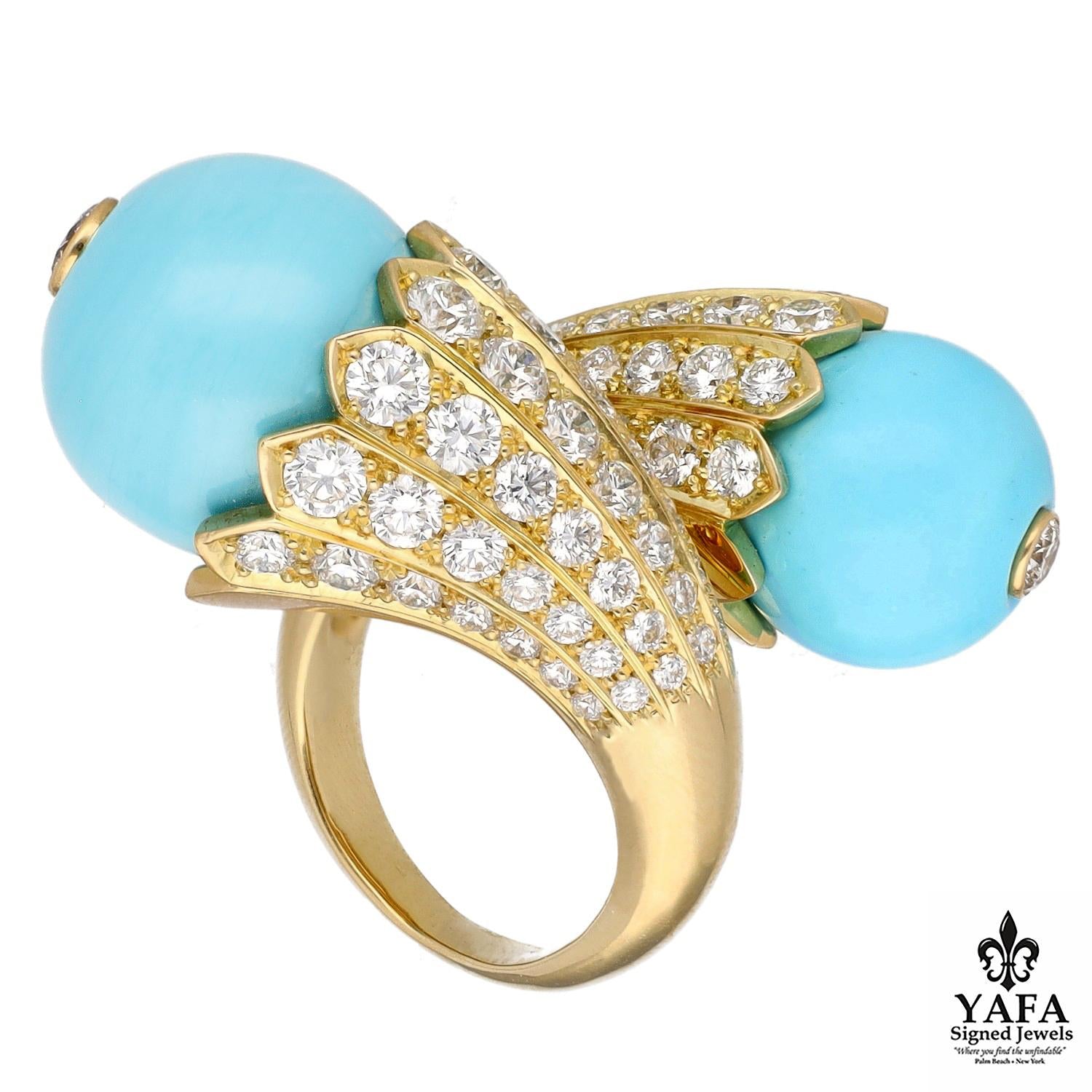 DAVID WEBB Turquoise 'Flower Bud Crossover' Ring