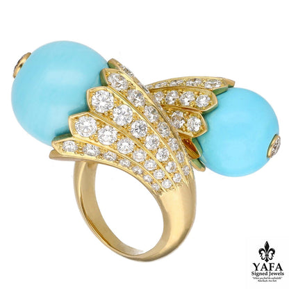 DAVID WEBB Turquoise 'Flower Bud Crossover' Ring