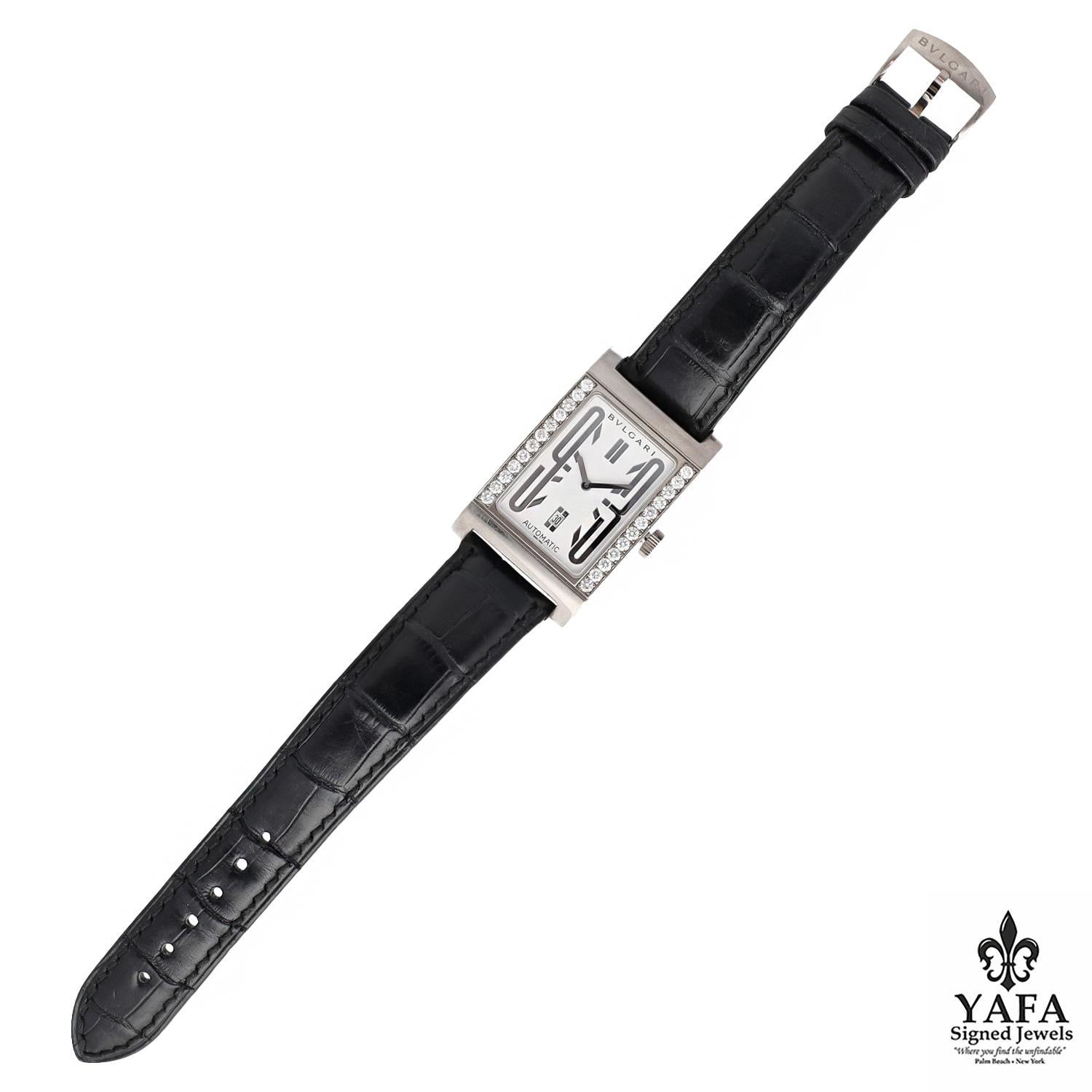 BULGARI Rettangolo 18K White Gold Diamond Rails