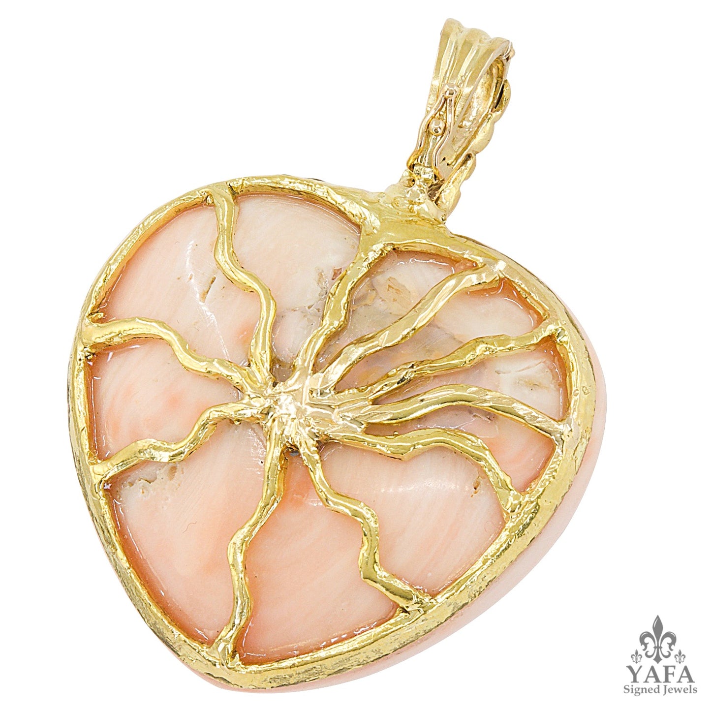 Angel Skin Coral Reversible Heart Pendant