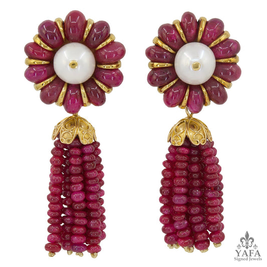 Ruby Pearl Detachable Tassel Earrings