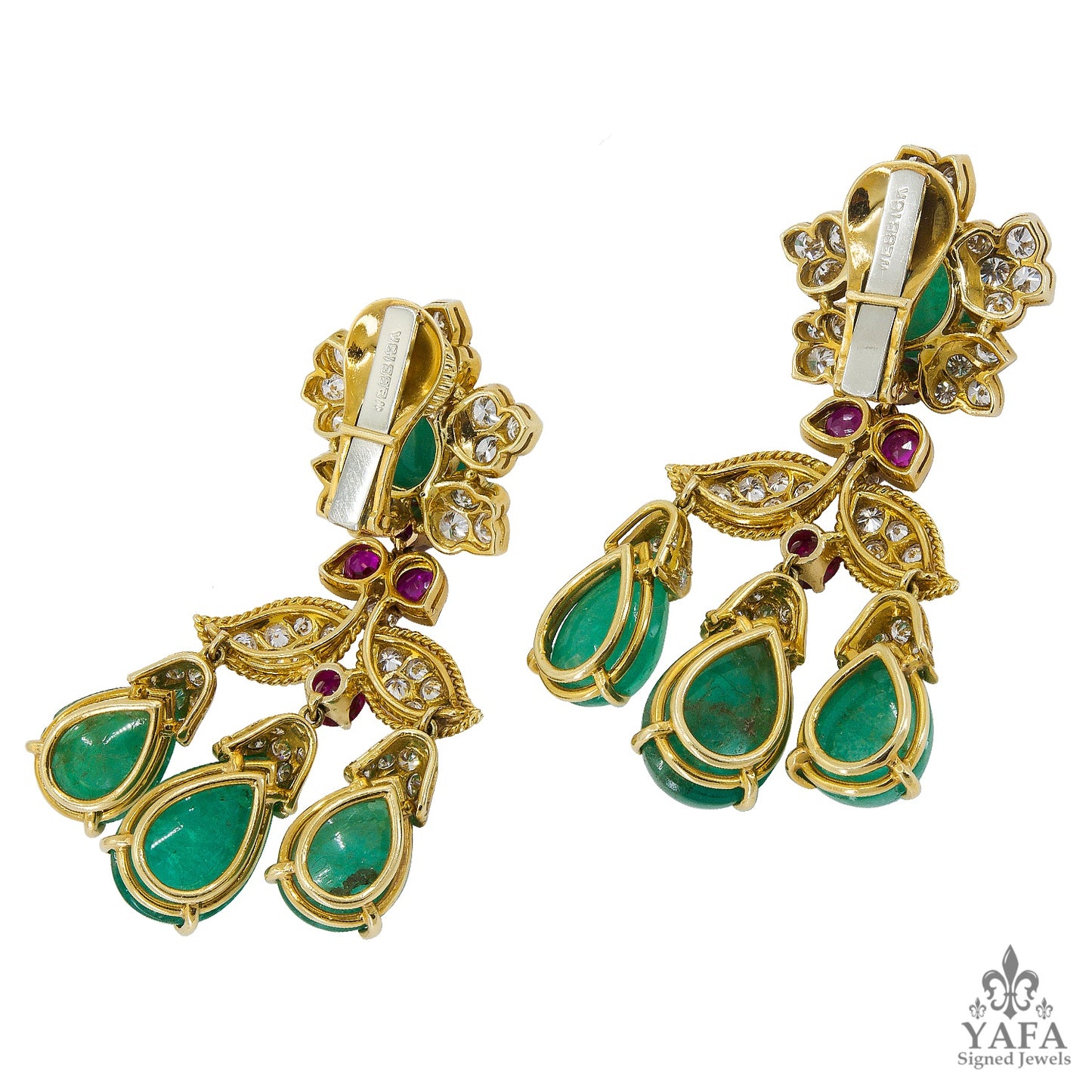 DAVID WEBB Emerald Diamond Ruby Chandelier Earrings