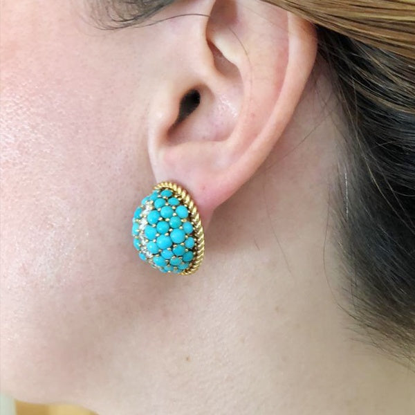 Retro-Style Turquoise Striped Dome Earrings