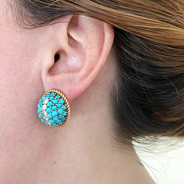 Retro-Style Turquoise Striped Dome Earrings