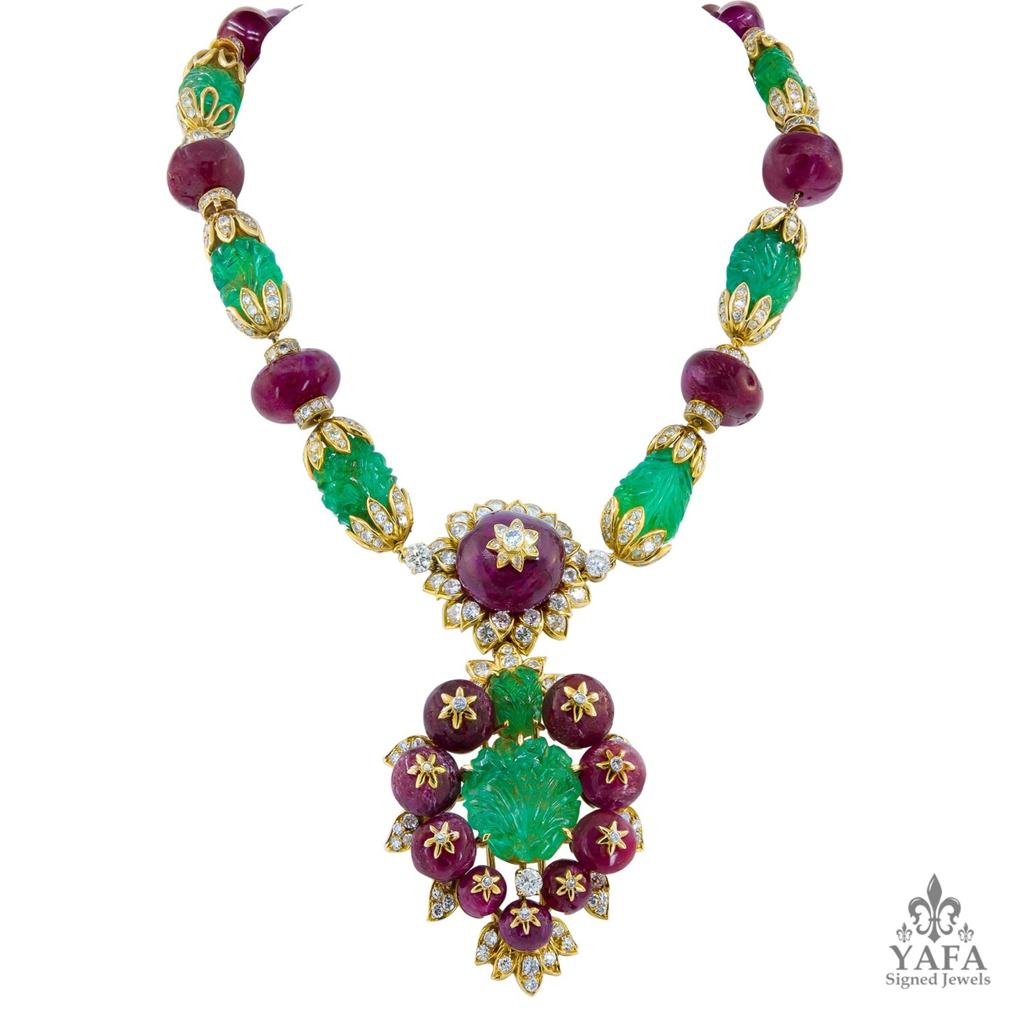 VAN CLEEF & ARPELS India Motif Emerald Sautoir Convertible Suite