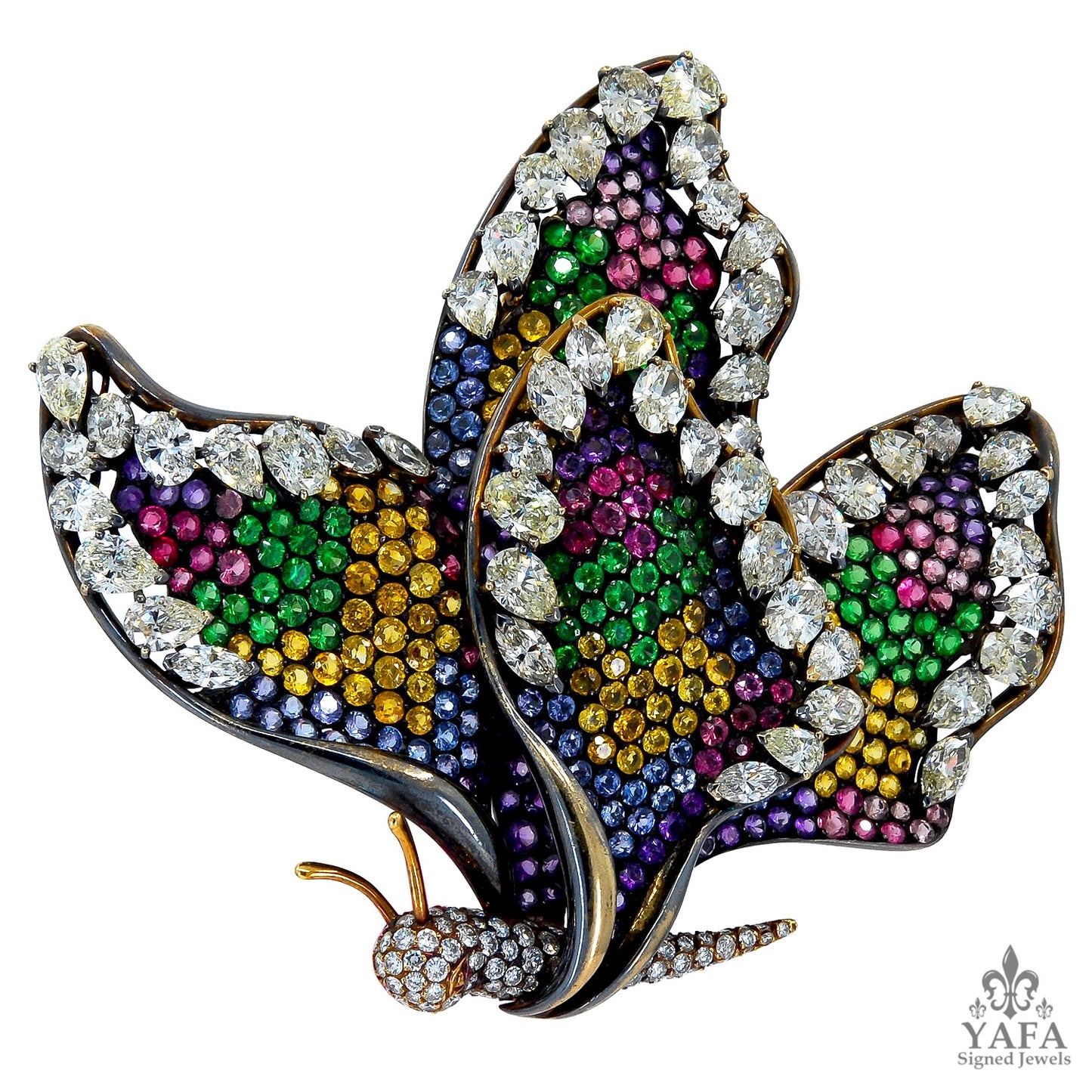 Diamond Sapphire Multicolor Pave Butterfly Brooch