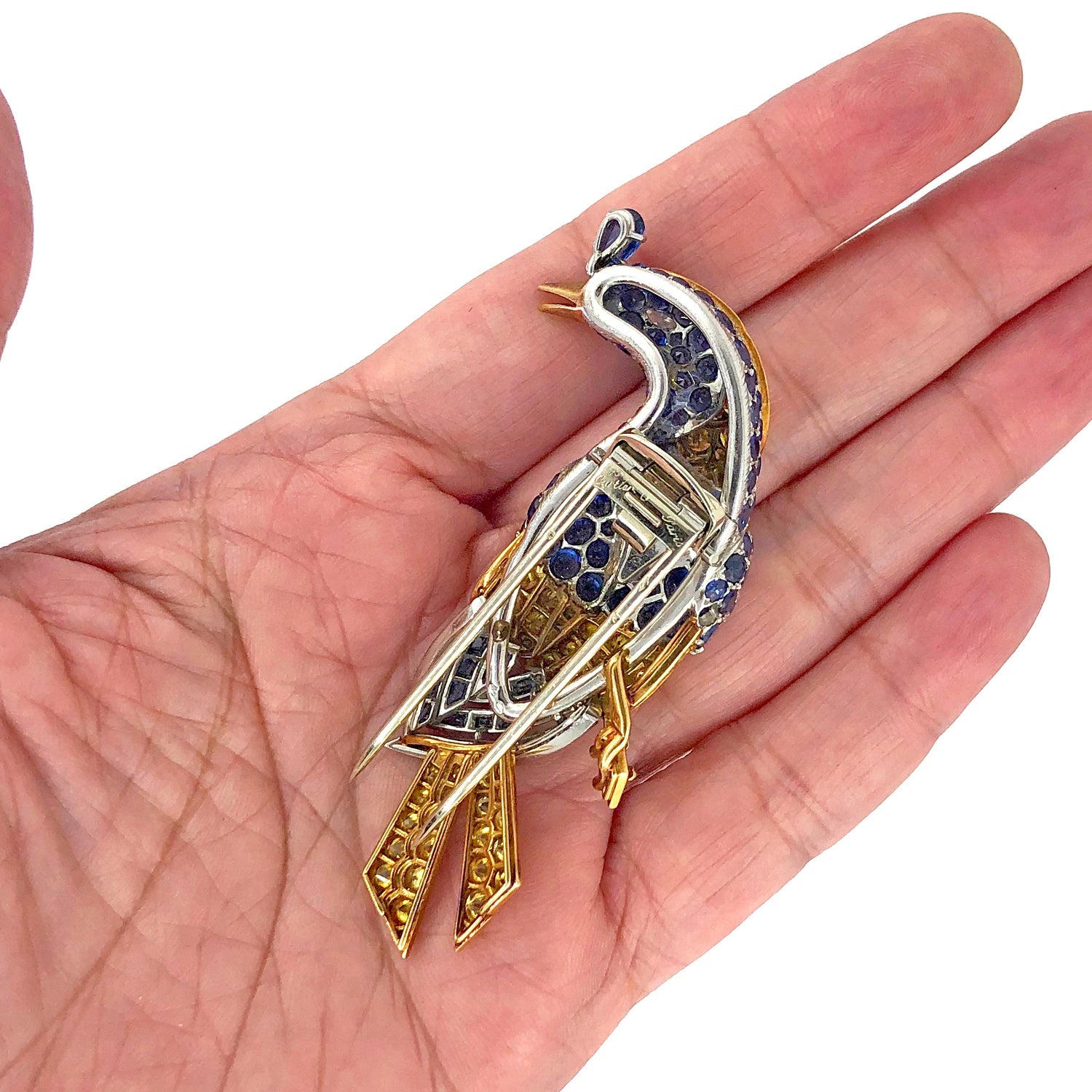 CARTIER Diamond Sapphire Bird Brooch Yafa Signed Jewels