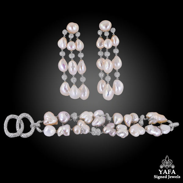 SABBADINI Diamond Pearl Bracelet Earrings Suite