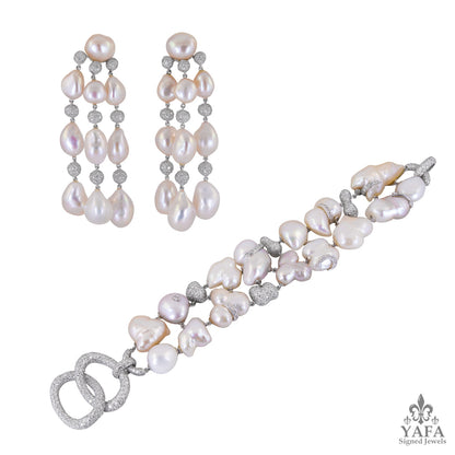 SABBADINI Diamond Pearl Bracelet Earrings Suite
