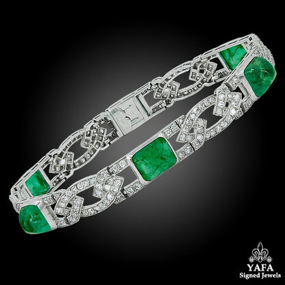VAN CLEEF & ARPELS Sugarloaf Emerald Diamond Deco Bracelet