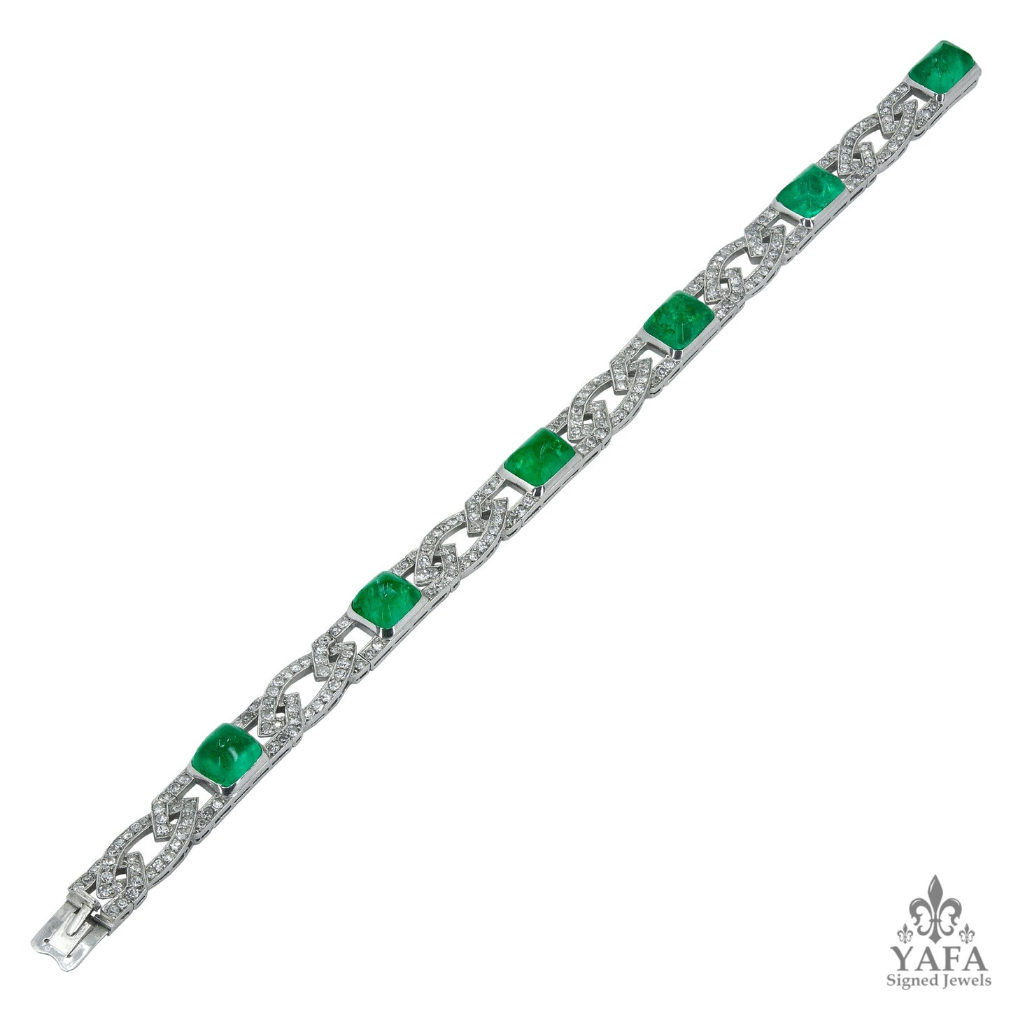 VAN CLEEF & ARPELS Sugarloaf Emerald Diamond Deco Bracelet