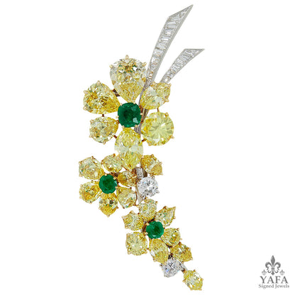 VAN CLEEF & ARPELS Fancy Intense Yellow Diamond, Emerald Brooch & Earrings