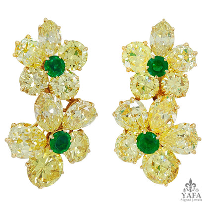 VAN CLEEF & ARPELS Fancy Intense Yellow Diamond, Emerald Brooch & Earrings