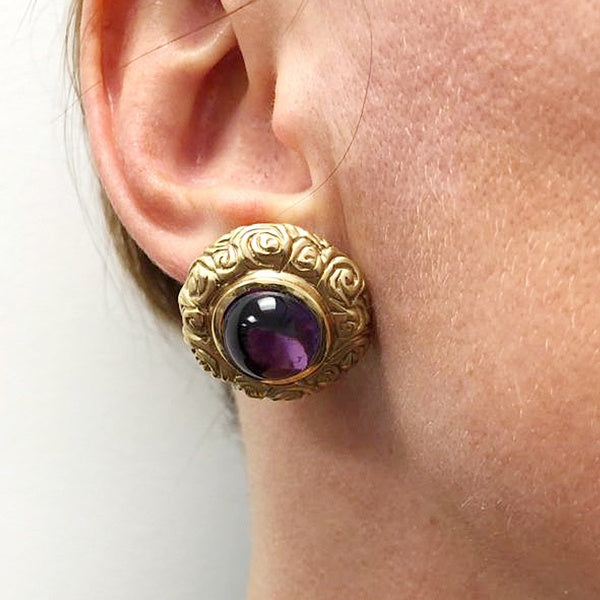 18k Gold Cabochon Amethyst Earrings
