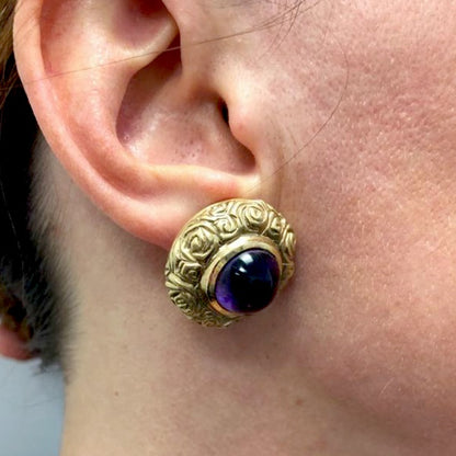 18k Gold Cabochon Amethyst Earrings