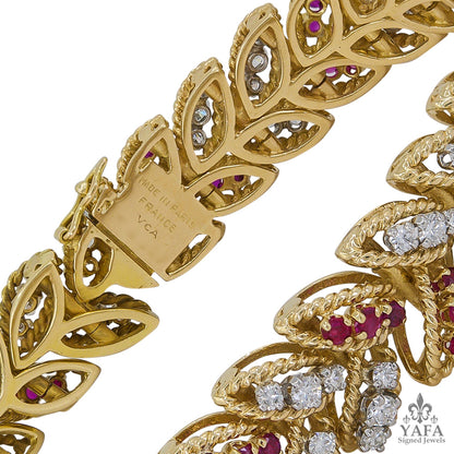 VAN CLEEF & ARPELS Diamond Ruby Leaf Bracelet