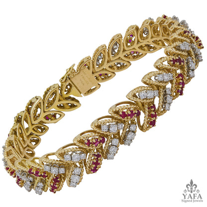 VAN CLEEF & ARPELS Diamond Ruby Leaf Bracelet