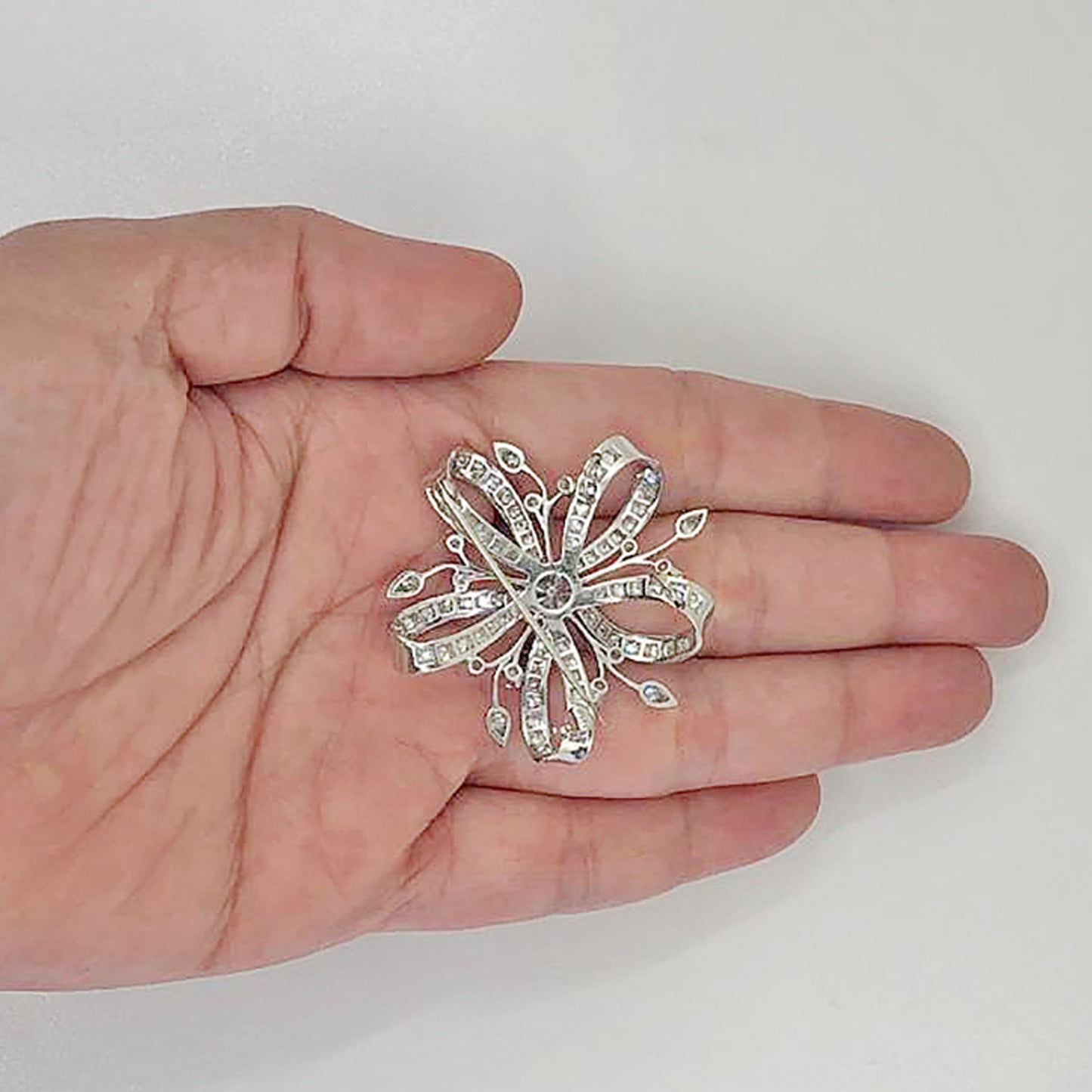 Mid-Century Diamond Flower Convertible Pendant Brooch