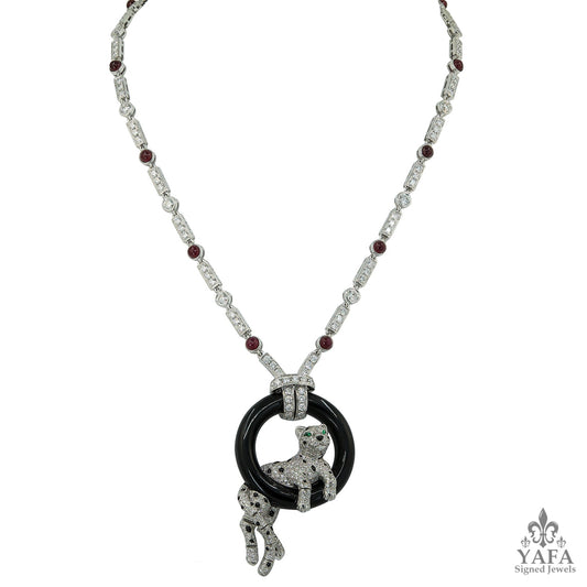 CARTIER Panthere Vintage Diamond Ruby Sautoir Necklace
