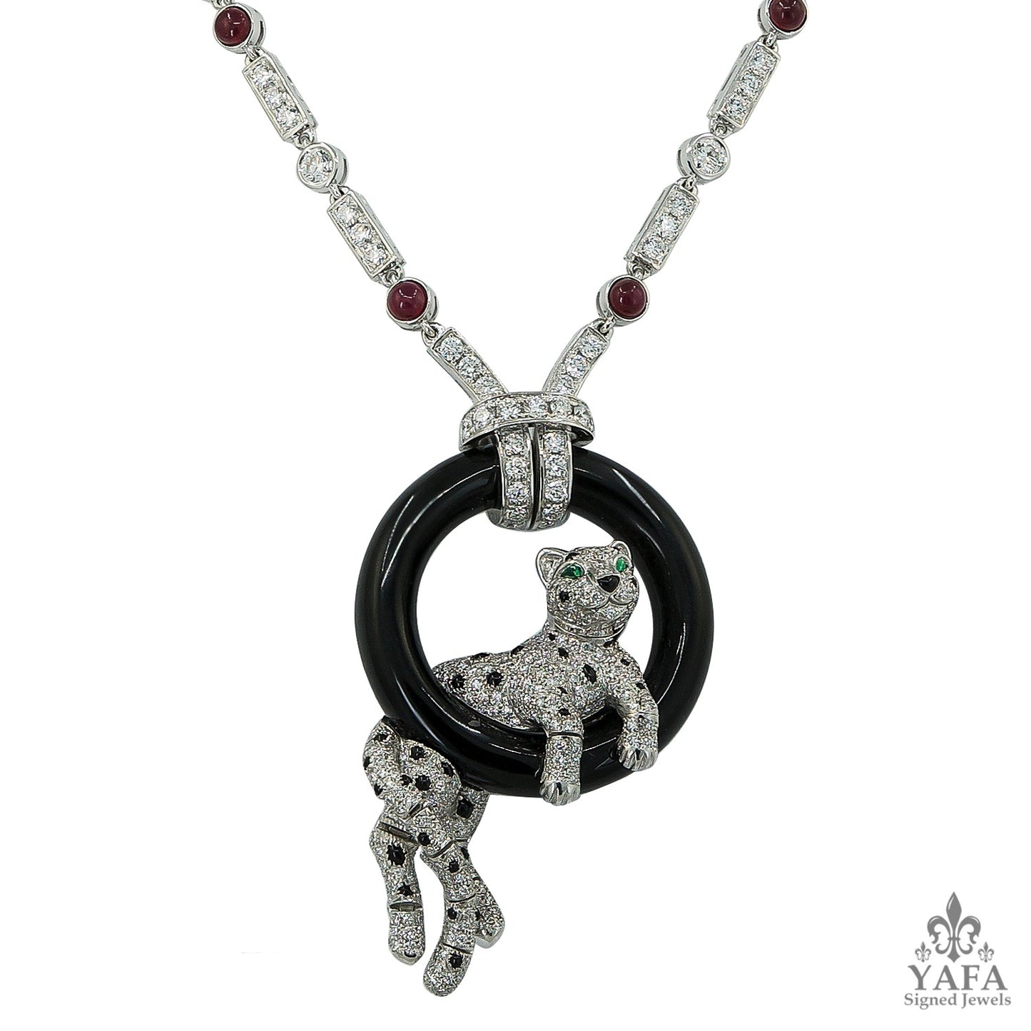 CARTIER Panthere Vintage Diamond Ruby Sautoir Necklace