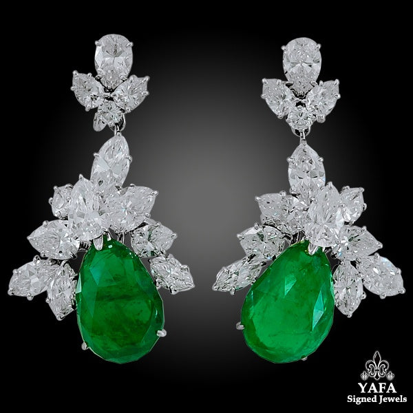 Harry Winston Style Emerald  Vvs Diamond Earrings