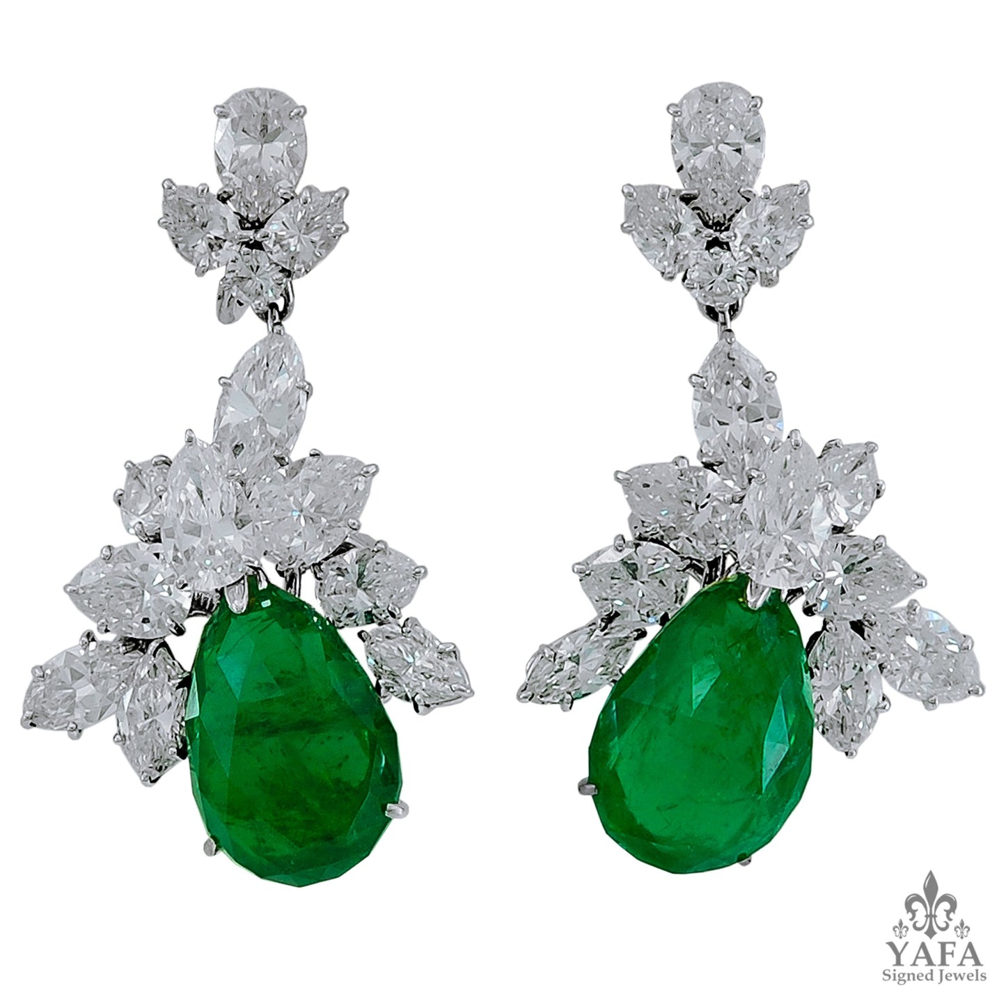 HARRY WINSTON Emerald Diamond Cluster Detachable Earrings