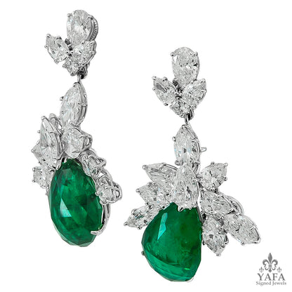 HARRY WINSTON Emerald Diamond Cluster Detachable Earrings